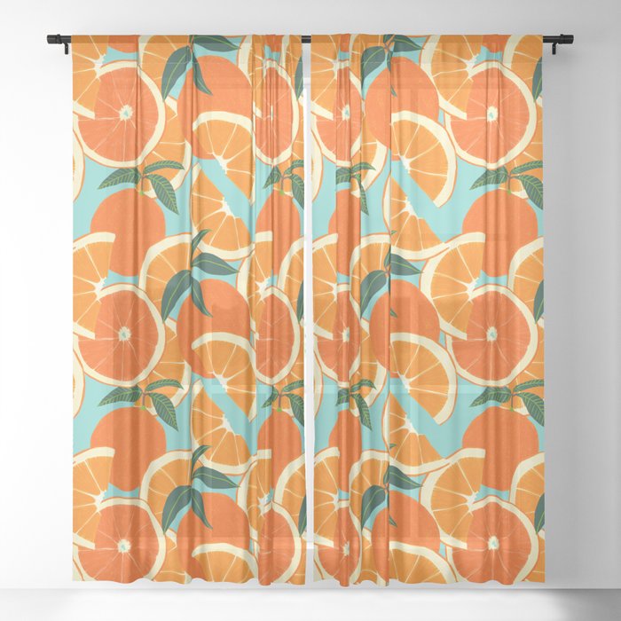 Orange Harvest - Blue Sheer Curtain