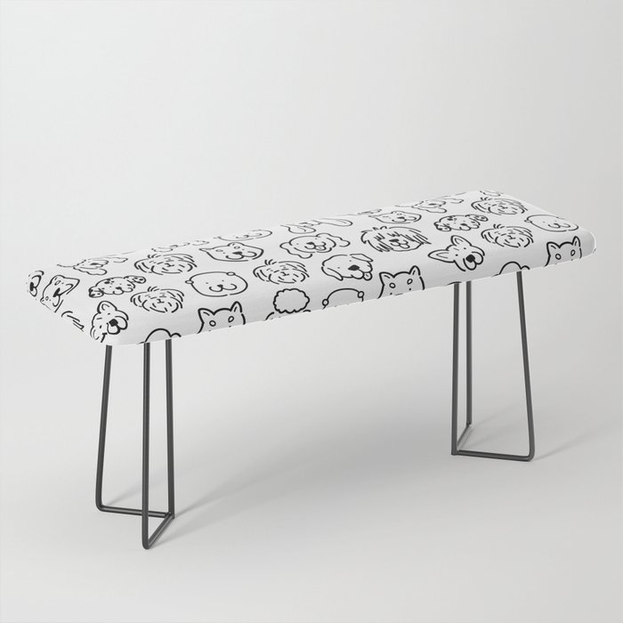 Cute Black and White Dog Lineart pattern Bench