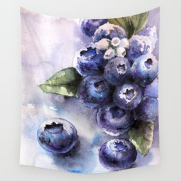 Watercolor Blueberries - Food Art Wall Tapestry