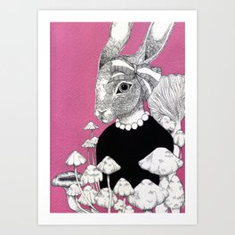 Pink Rabbit  Art Print | Animal, Illustration, Children 