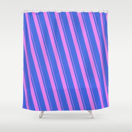 [ Thumbnail: Violet and Royal Blue Colored Lines Pattern Shower Curtain ]