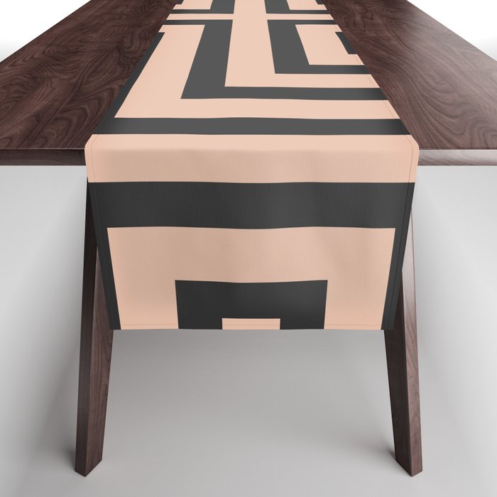 Geometric Mid Century Modern Maze - Gray & Peach Table Runner
