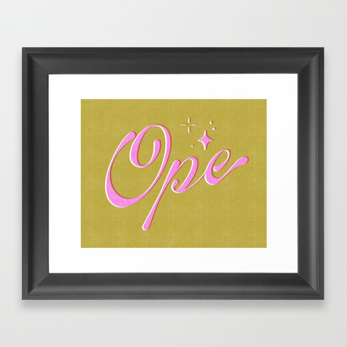 'Ope!' Risograph in Gold Framed Art Print