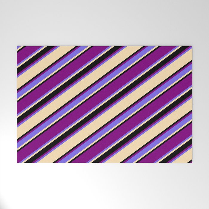 Purple, Medium Slate Blue, Beige, and Black Colored Striped/Lined Pattern Welcome Mat