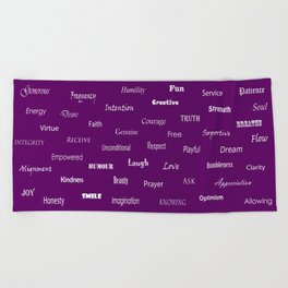 Wise Words ... white words on purple background. Beach Towel
