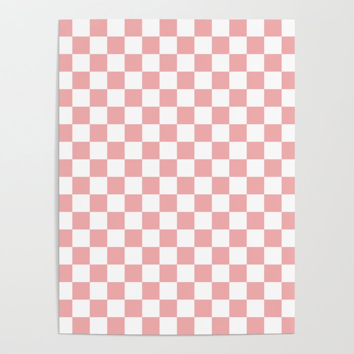 Large Lush Blush Pink and White Checkerboard Squares Poster