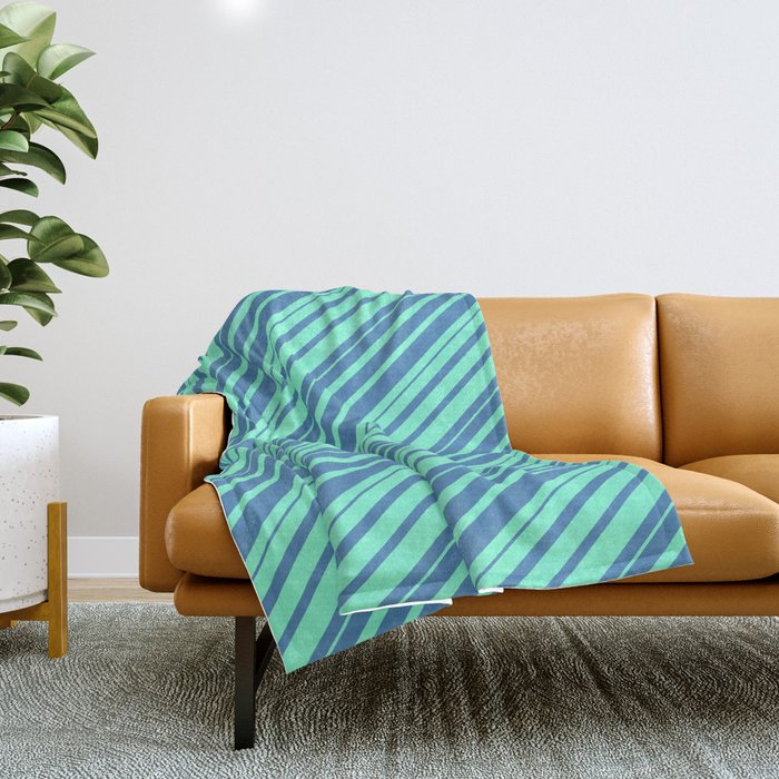 Blue & Aquamarine Colored Striped/Lined Pattern Throw Blanket