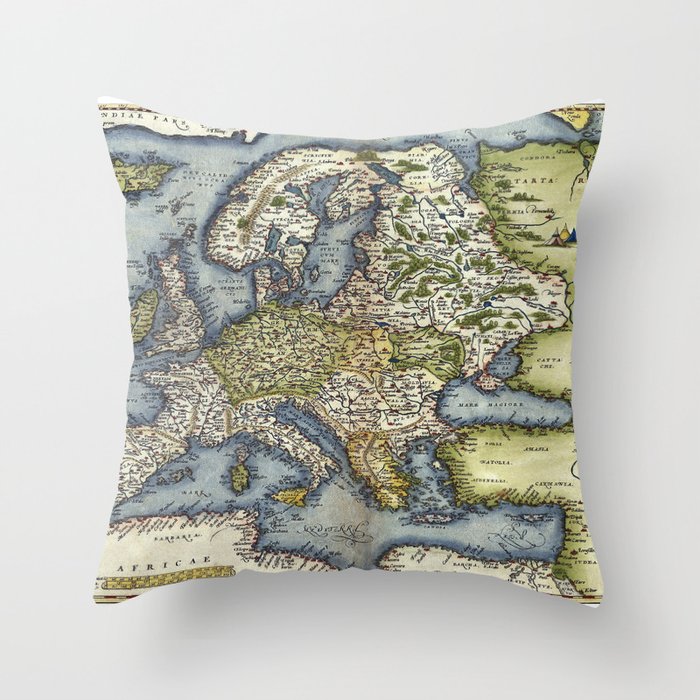 1572 Europa Ortelius vintage pictorial map Throw Pillow