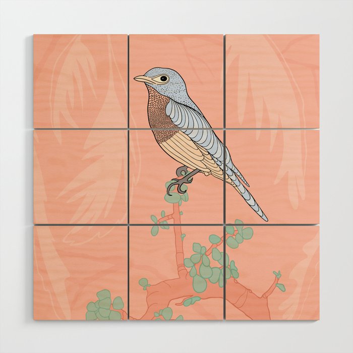 Bird in Tropical Forest - Pastel Coral Wood Wall Art