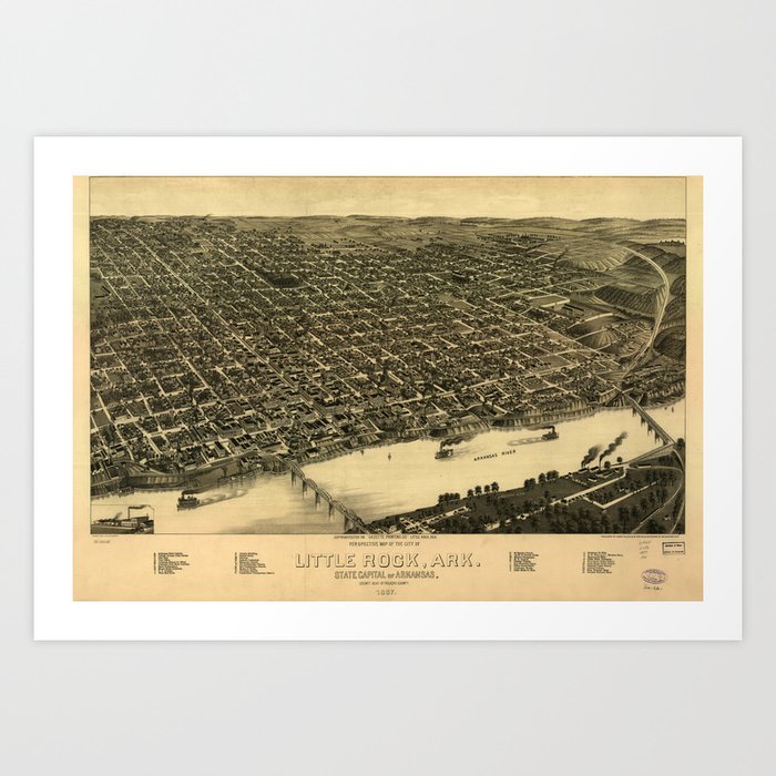 Vintage Pictorial Map of Little Rock (1887) Art Print by BravuraMedia