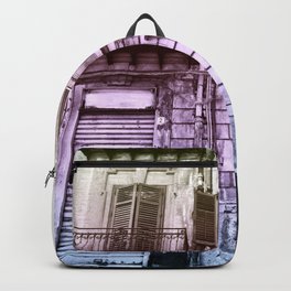 Urban Exploring Sound of Palermo Backpack | Facade, Balconies, Doors, Photo, Digital, Palermo, Windows, Travel, Purple, Blue 
