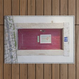 The red door nr. 21 art prin - frontdoor in Alfama, Lisbon, Portugal - street and travel photography Outdoor Rug