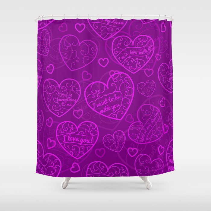 Purple Love Heart Collection Shower Curtain