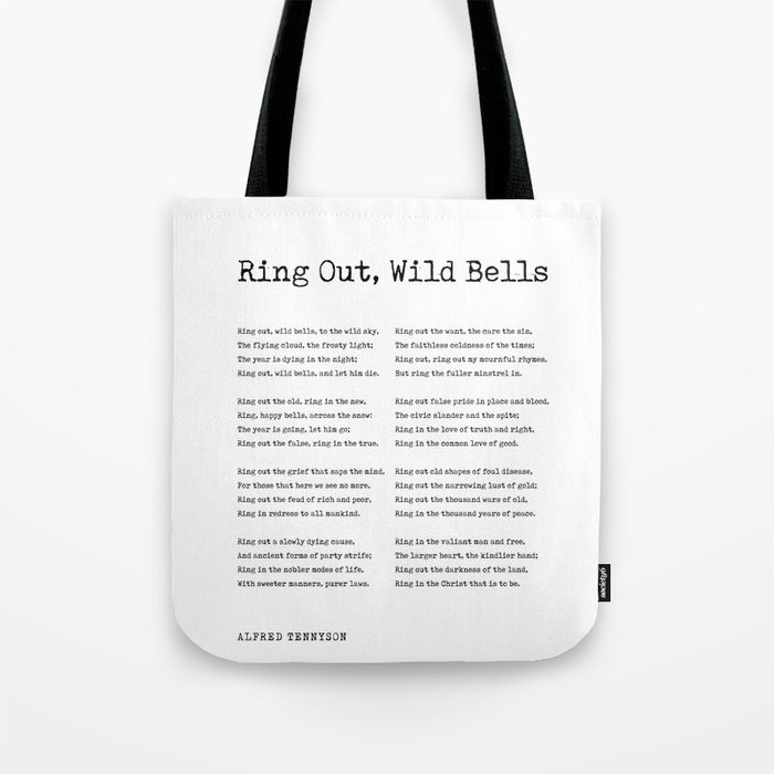 Ring Out, Wild Bells - Alfred, Lord Tennyson Poem - Literature - Typewriter Print 1 Tote Bag
