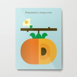 Fruit: Persimmon Metal Print | Persimmon, Asiandesign, Modernpattern, Fruitflower, Fruitpattern, Minimal, Kidsdesign, Blossom, Japanesedesign, Lightblue 