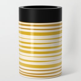 Natural Stripes Modern Minimalist Pattern Medium in Moroccan Mustard Ochre Cream  Can Cooler