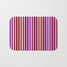 [ Thumbnail: Maroon, Dark Orchid, and Beige Colored Striped/Lined Pattern Bath Mat ]