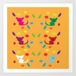 Cat and Flowers Design Art Print