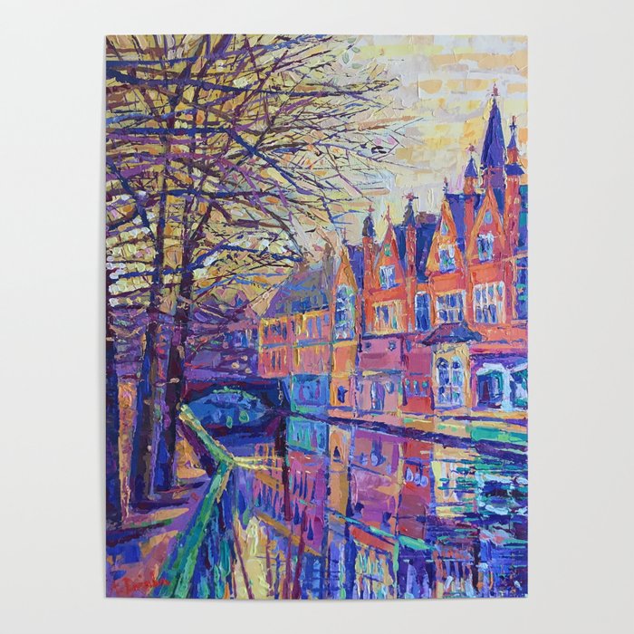 Canals of Bruges, Palette Knife City landscape Poster