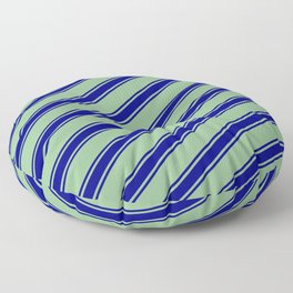[ Thumbnail: Dark Sea Green and Blue Colored Lined/Striped Pattern Floor Pillow ]