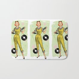 Fun With Records And Redheads Bath Mat | Albums, Illustration, Cute, Freckles, Vinyl, Music, Teenager, Popart, Digital, Mid Century 