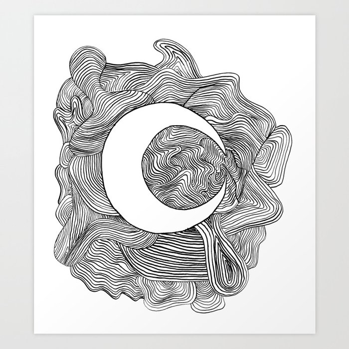 Moon Line Doodle Art Print