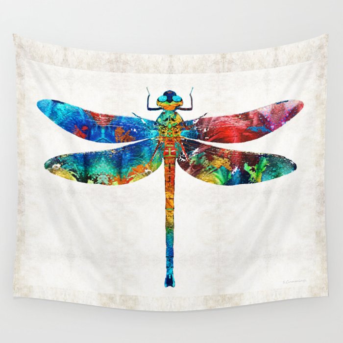 Colorful Dragonfly Art By Sharon Cummings Wall Tapestry