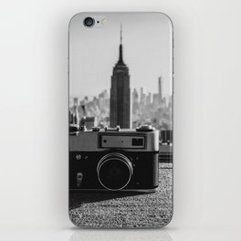 Vintage camera and the Manhattan skyline in New York City iPhone Skin