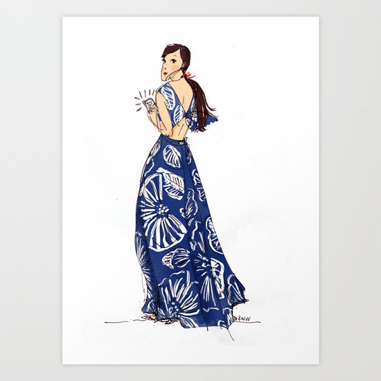 Vintage Hawaiian Print Girl Fashion Illustration Art Print