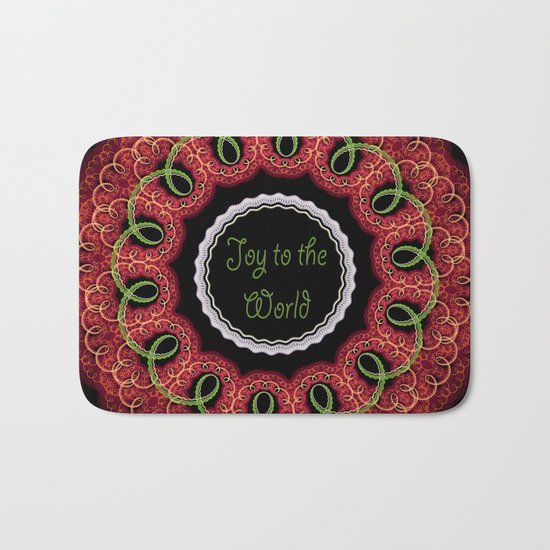 Joy to the world, swirling festive design with text Bath Mat