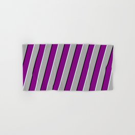 [ Thumbnail: Purple, Lavender, Dark Grey, and Black Colored Lines Pattern Hand & Bath Towel ]