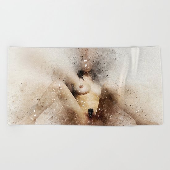 Nude Woman Sitting Watercolor Beach Towel By Annsp Society6