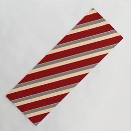 [ Thumbnail: Dark Salmon, Grey, Beige & Dark Red Colored Stripes/Lines Pattern Yoga Mat ]