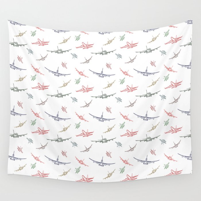 Colorful Plane Sketches Wall Tapestry