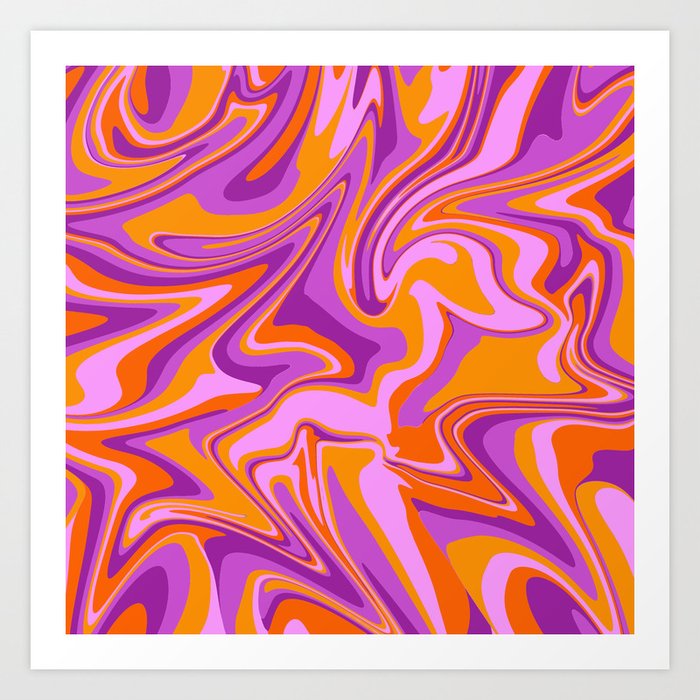 Marble Design orange pink violet Art Print