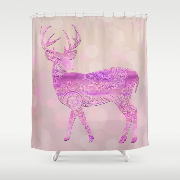 Dreamy Fairy Tale Pink Deer Bokeh Light Shower Curtain