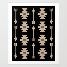 Southwestern Arrow Pattern 233 Black and Beige Art Print
