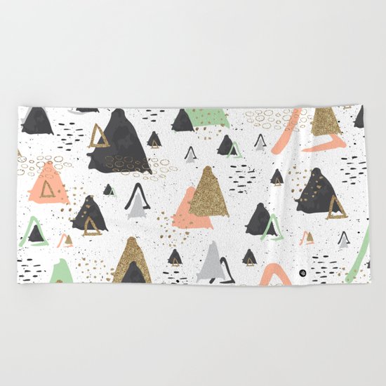Triangles & textures watercolor Beach Towel