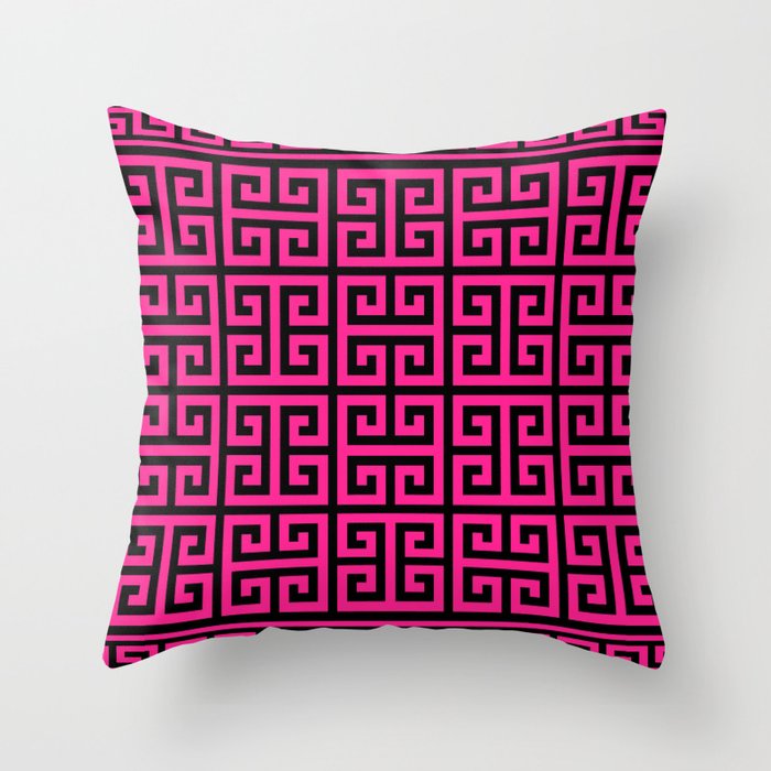 Greek Key (Black & Dark Pink Pattern) Throw Pillow
