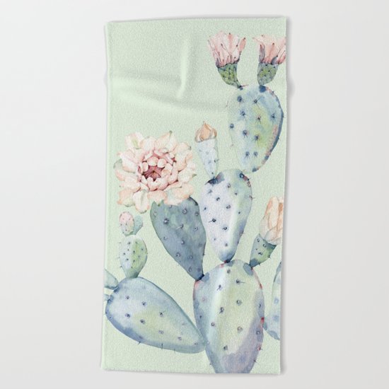 Prettiest Mint Cactus Rose Beach Towel