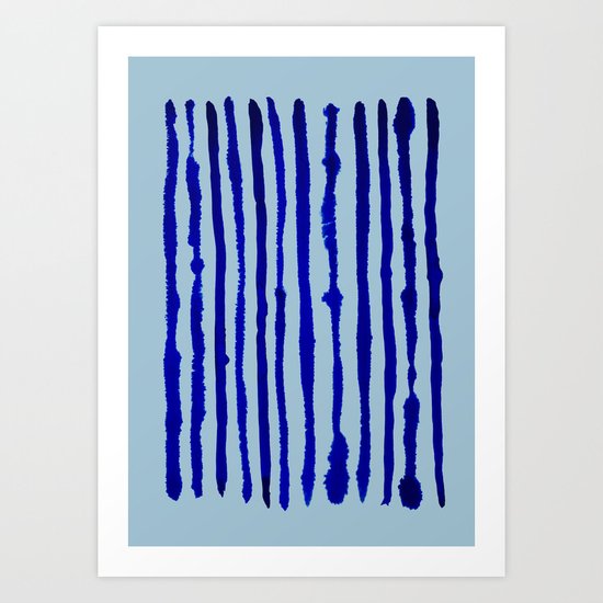 Blue Stripes Watercolor Pattern Art Print
