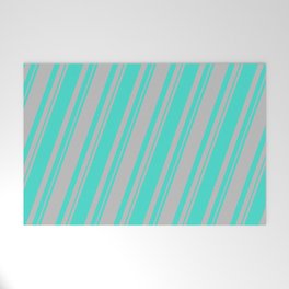 [ Thumbnail: Turquoise and Grey Colored Stripes Pattern Welcome Mat ]