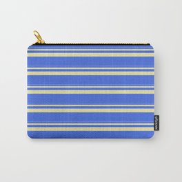 [ Thumbnail: Pale Goldenrod & Royal Blue Colored Stripes/Lines Pattern Carry-All Pouch ]