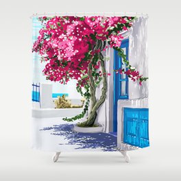 Better days are on their way | Greece Santorini Island Travel | Summer Architecture Positivity Shower Curtain