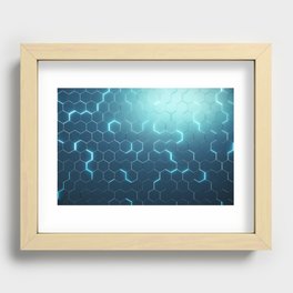 Abstract blue of futuristic surface hexagon pattern with light rays Recessed Framed Print