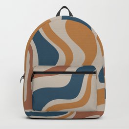 Liquid Swirl Retro Abstract Pattern Blue Ochre Rust Taupe Backpack