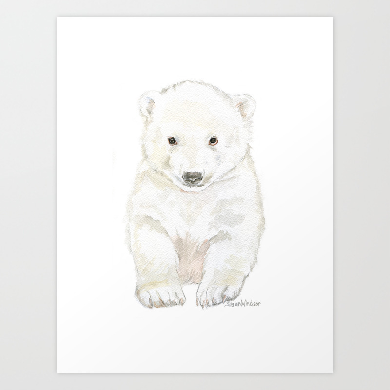 Polar Bear Cub Watercolor Painting Art Print By Susanwindsor