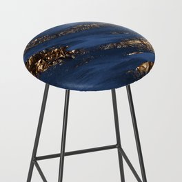 Navy Blue Paint Brushstrokes Gold Foil Abstract Texture Bar Stool
