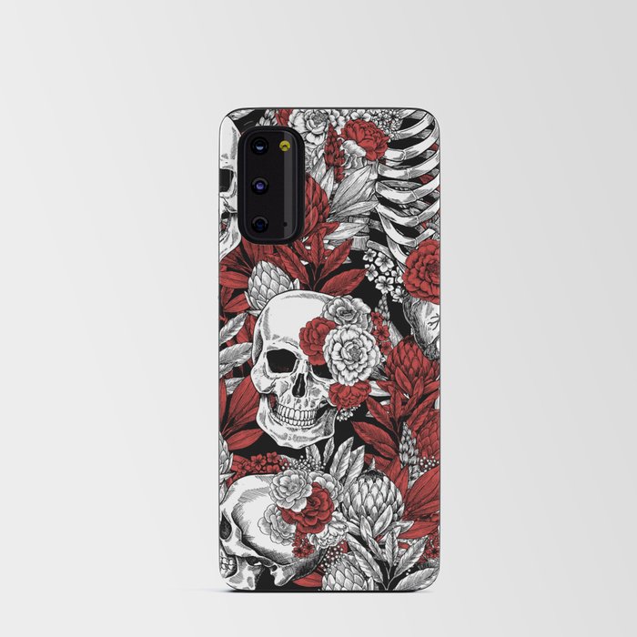 Skulls and Flowers Black White Red Gothic Floral Skulls Vintage Android Card Case