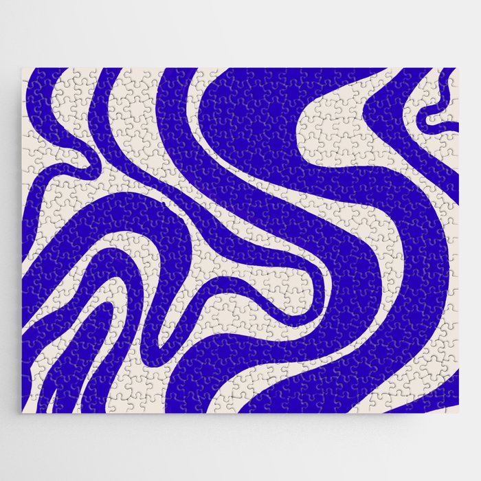 Bold Blue Liquid Swirl Contemporary Pattern Jigsaw Puzzle
